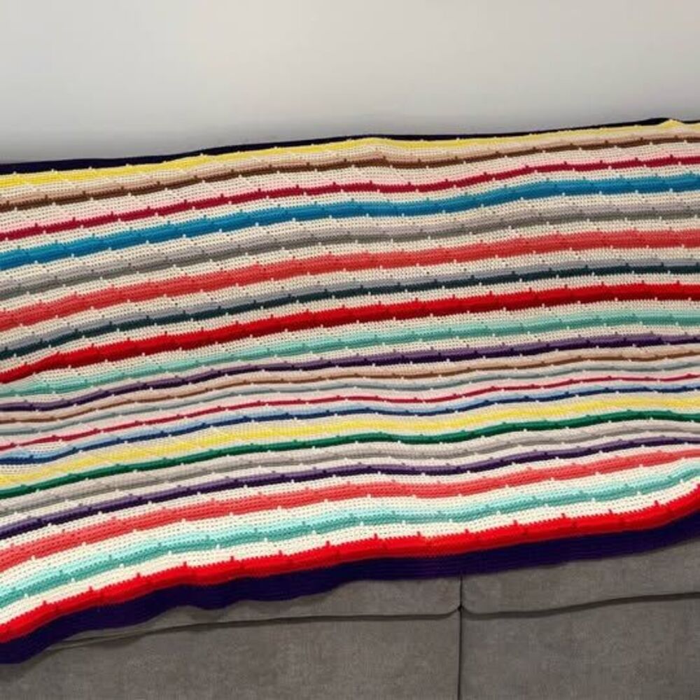 Handmade Multi-Color Striped Crochet Blanket